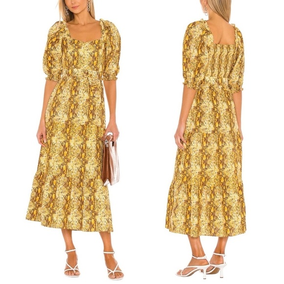 FAITHFULL THE BRAND x REVOLVE Rumi Linen Snake Print Midi Dress - Picture 1 of 11